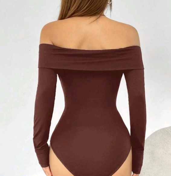 Brown Knitted Off-Shoulder Women's Bodysuit - Picture 2 of 4